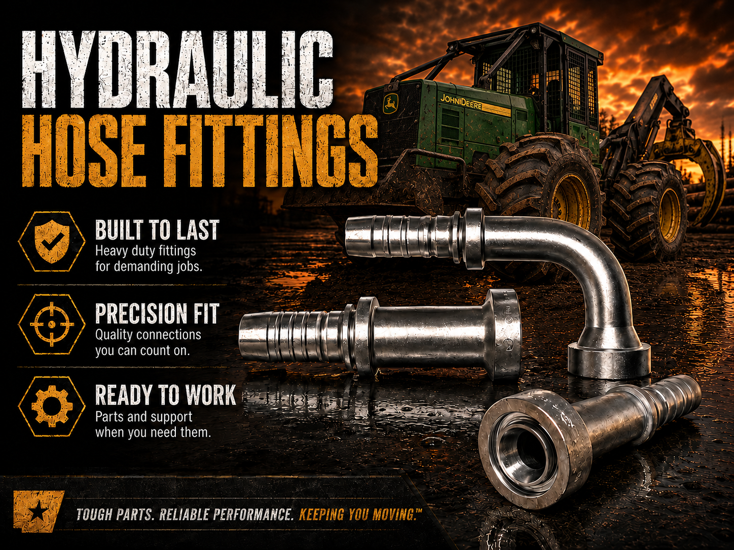 Hydraulic hose fittings for logging equipment