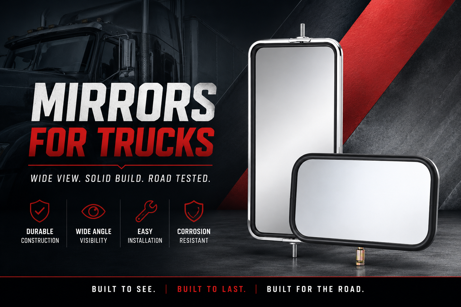 Heavy duty truck mirrors