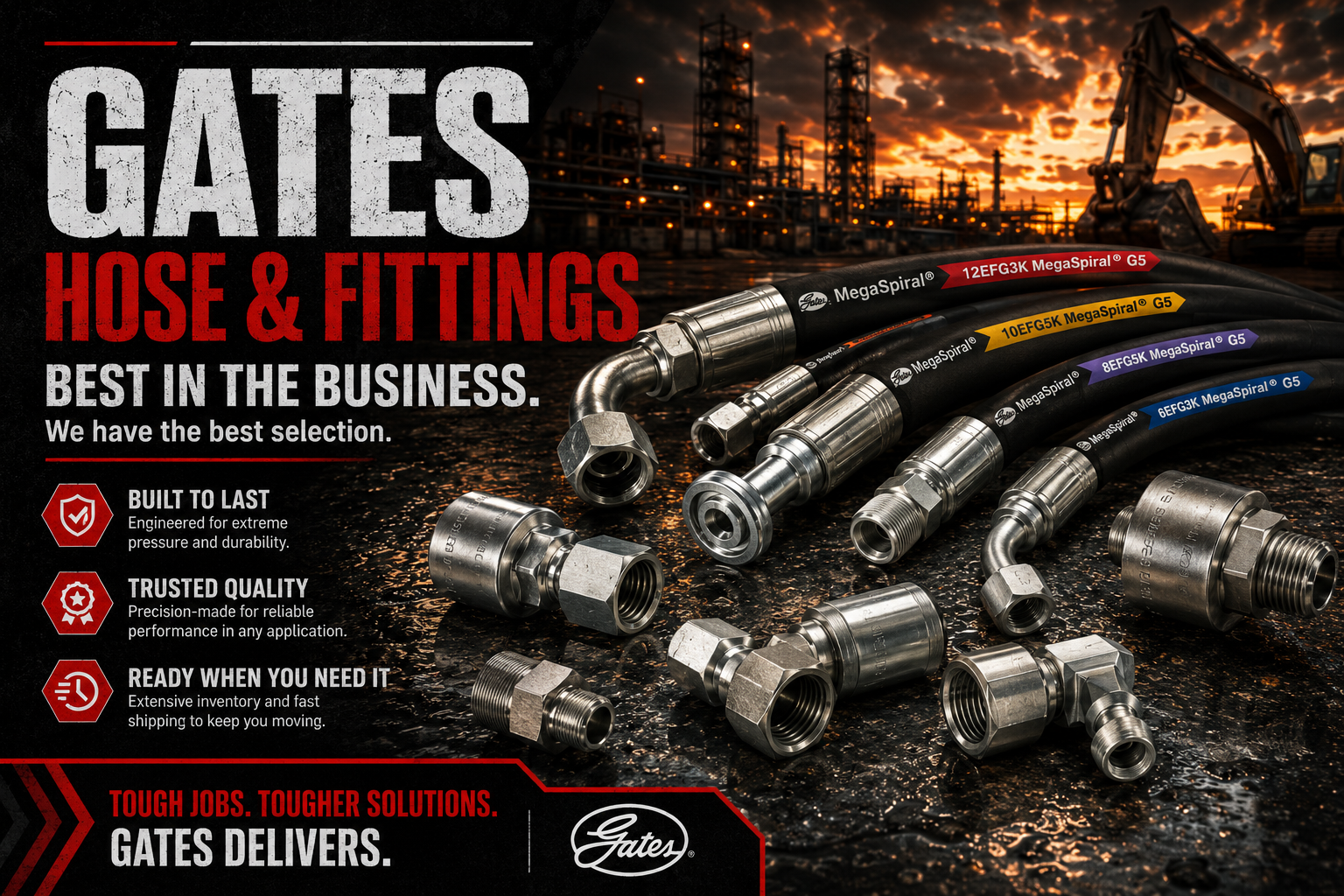 Gates hydraulic hose and fittings for logging equipment